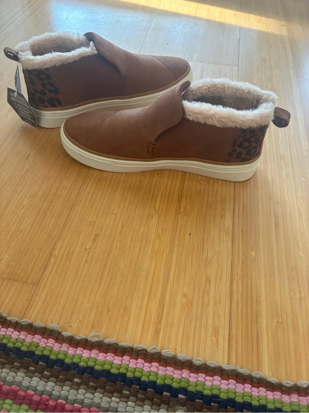 Toms Women Paxton Brown Suede Slip-On Booties with Cream Faux-Fur Collar